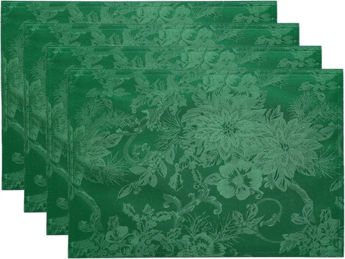 Miniatura 21 de Elrene Home Fashions Poinsettia Elegance - Servilletas de cena de tela jacquard para Navidad y vacaciones, juego de 4, 17"x17", rojo