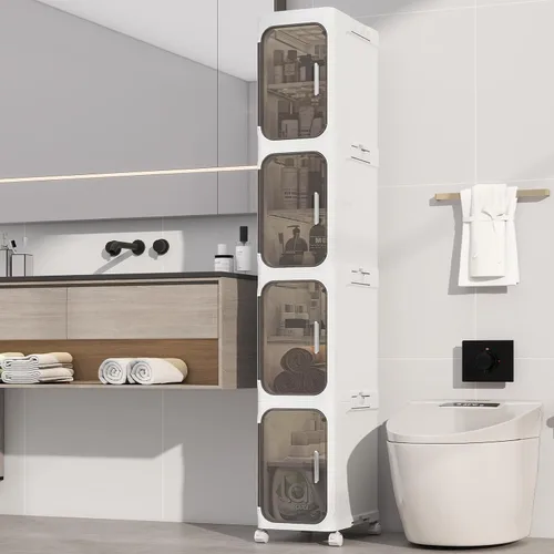 Miniatura 13 de Armario de almacenamiento de baño delgado de 2 niveles, gabinetes de almacenamiento plegables, almacenamiento de baño estrecho, organizador