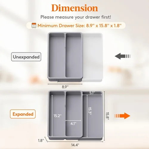 Miniatura 3 de Lifewit Organizador de Cajón para Cubiertos, Organizador Expandible de Utensilios para Cajones de Cocina, Bandeja Ajustable para Cubiertos y Menaje