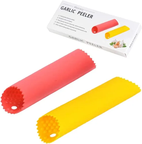 Miniatura 8 de Juego de 2 peladores de silicona Easy Roll Tube útil ajo sin olor herramienta de cocina (rojo, negro)
