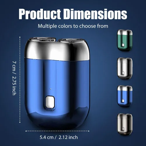 Miniatura 2 de Mini maquinilla de afeitar eléctrica portátil, modelo 2 en 1, mini afeitadora eléctrica de doble cabeza, recargable, impermeable, compacta, para Azul