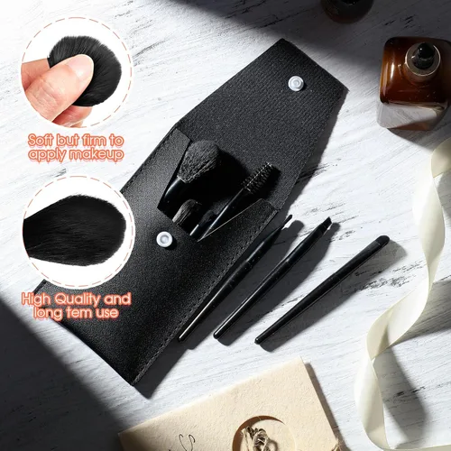 Miniatura 4 de Tioncy Juego de 12 brochas de maquillaje de viaje, bolsa de pinceles a granel, regalo de dama de honor, mini cepillo de fibra sintética para Negro
