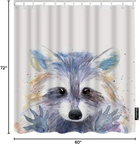 Miniatura 7 de Moslion Cortina de ducha de mapache de dibujos animados, acuarela, animal, linda cara, dibujada a mano, pintura divertida, cortina de ducha
