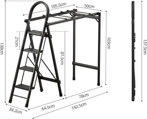 Miniatura 2 de TOMYEUS Escurridor plegable multifuncional para secar ropa de doble propósito, escalera telescópica plegable de aleación de aluminio, escalera