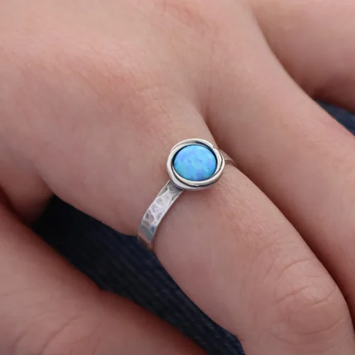 Miniatura 38 de Anillo de plata de ley con piedras preciosas para mujer, anillo apilable de piedra martillada, anillo de piedra natal