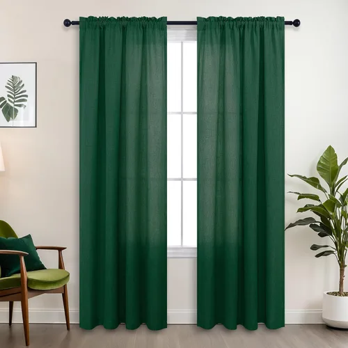 Miniatura 76 de KOUFALL Juego de 2 cortinas de puerta francesa, cortinas de lino para puerta/ventana, cortina transparente boho para cristal lateral delantero