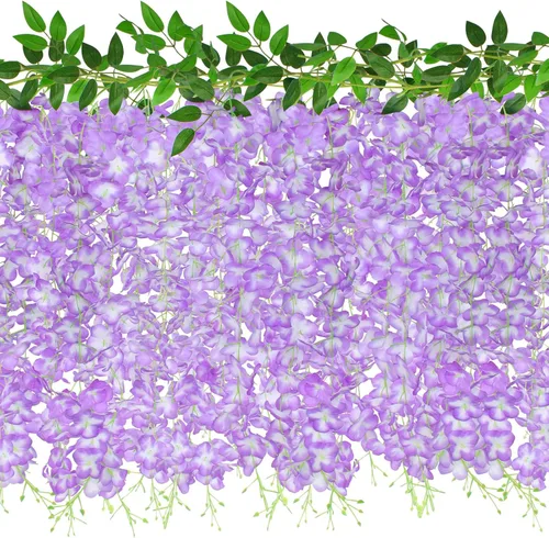 Miniatura 8 de ZINHO 60 ramas de glicina colgantes de flores, guirnalda de flores artificiales de glicina rosa para boda, arco, ceremonia, fiesta, jardín, hogar