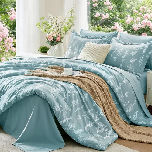 Miniatura 29 de MUXHOMO Juego de edredón tamaño individual XL, elegante juego de cama con estampado floral en una bolsa, 5 piezas, ultra suave y transpirable