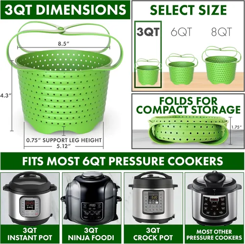 Miniatura 3 de Avokado Cesta de vapor de silicona para olla instantánea de 3 cuartos [6 cuartos, 8 cuartos disponibles], Ninja Foodi, otras ollas a presión - 100%