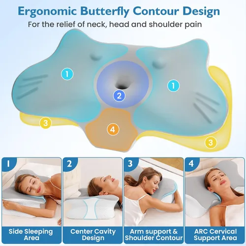 Miniatura 6 de Almohada cervical para aliviar el dolor de cuello, almohada cervical para dormir de lado, almohada ergonómica de espuma viscoelástica para dormir