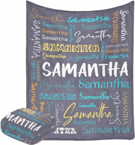 Miniatura 7 de Manta personalizada con nombre con fuente diferente y colorida para niños, mujeres y hombres, divertida decoración personalizada para el hogar, cama