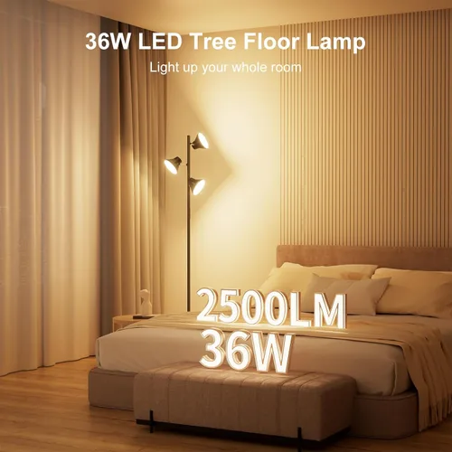 Miniatura 2 de SIBRILLE Lámpara de pie LED, lámpara de pie moderna de 36 W con control remoto y táctil, 4 temperaturas de color, lámpara de pie con 3 luces Negro
