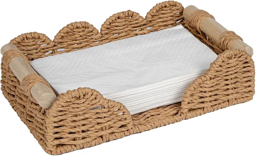 CubesLand Servilletero festoneado para decoración de baño, dispensador de servilletas plano de cuerda de papel, bandeja para toallas de invitados