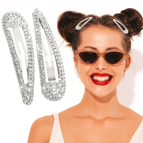 Miniatura 9 de WLLHYF 2 pinzas para el cabello con diamantes de imitación, horquillas de metal a presión, pasadores para el cabello con brillantina, pasadores