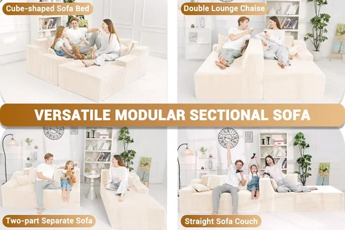 Miniatura 6 de HABUTWAY Sofá modular modular de 101 pulgadas con asiento profundo, moderno sofá convertible en forma de L, sofá tapizado con diván para sala