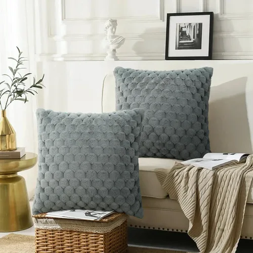 Miniatura 8 de Merrycolor Juego de 2 fundas de almohada de piel sintética de 18 x 18 pulgadas, fundas de almohada suaves y esponjosas de color gris, fundas