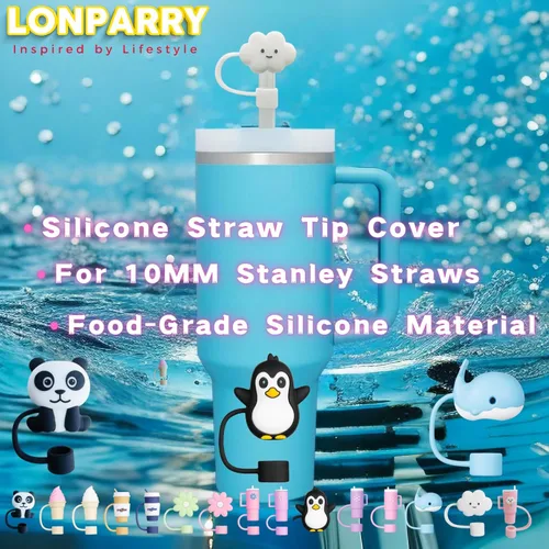 Miniatura 4 de LONPARRY Paquete de 4 Tapas de Silicona para Pajitas para Vaso Stanley, Se Adaptan a Pajitas de 0.4 Pulgadas, Tapas Reutilizables - 1 Ballena+1