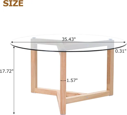 Miniatura 2 de Mesa auxiliar ovalada de vidrio templado de 3 capas con patas de madera de roble de almacenamiento, mesa auxiliar moderna para sala de estar