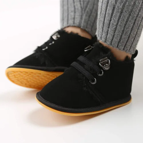 Miniatura 2 de E-FAK Botines de bebé recién nacido, zapatos de invierno para niños y niñas, forro de piel cálida, suela de goma antideslizante para bebés y niños