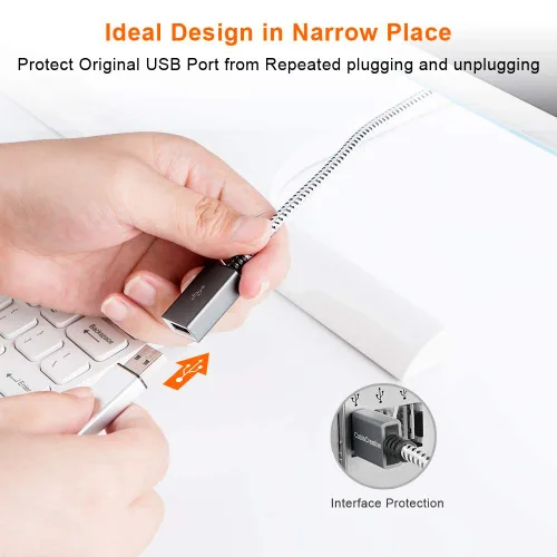 Miniatura 3 de CableCreation Paquete de 2 cables de extensión USB 3.0 cortos en ángulo recto, cable extensor macho a hembra de 1 pie para unidades flash, teclado