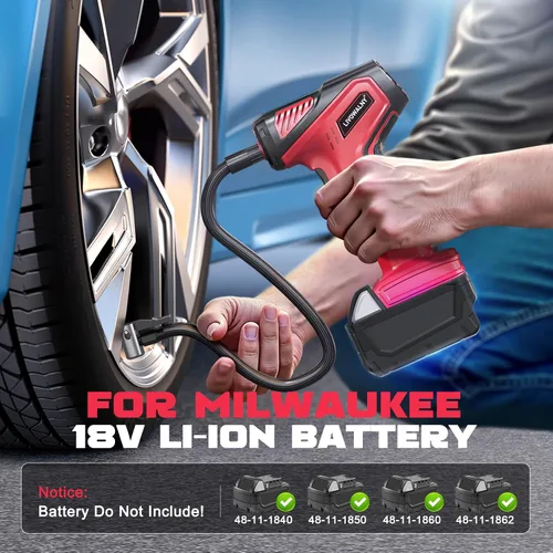 Miniatura 6 de Inflador de neumáticos, compresor de aire portátil compatible con batería Milwaukee de 18 V, bomba de aire LIVOWALNY de 150 PSI, bomba de aire
