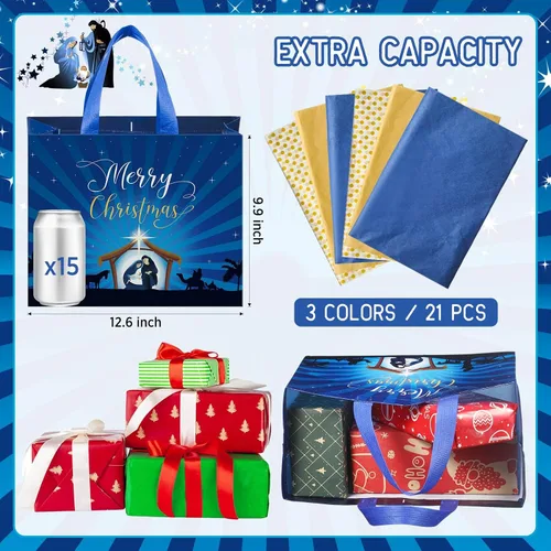 Miniatura 2 de Hosuly 20 bolsas grandes de regalo de Navidad con papel de seda, bolsas de mano para fiestas religiosas con asas, bolsa de dulces de feliz Navidad