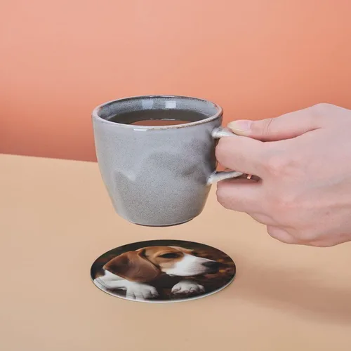 Miniatura 6 de Juego de 6 posavasos redondos de Beagle con soporte para bebidas, protector de mesa, almohadilla para el hogar y la cocina, juego de posavasos