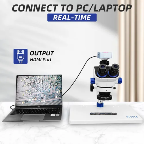Miniatura 6 de HengTianMei Microscopio de zoom estéreo trinocular TX-350E equipado con una cámara 4K, oculares WF10x, aumento 7X-50X, microscopio de soldadura