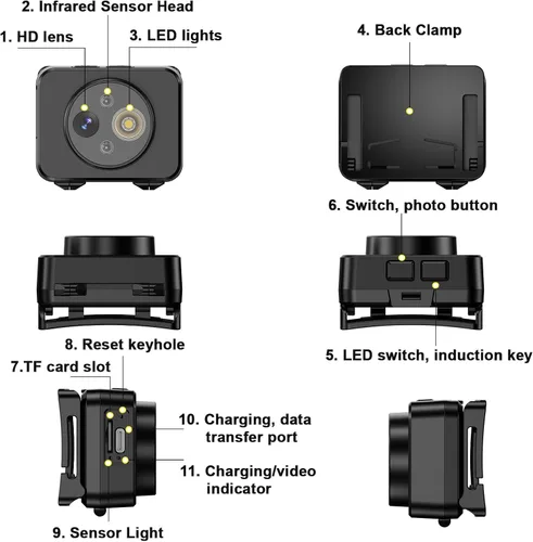 Miniatura 2 de Cámara montada en la cabeza, faro LED, cámara de acción HD 1080P, grabación de video portátil, almacenamiento interno de 64 GB, adecuada