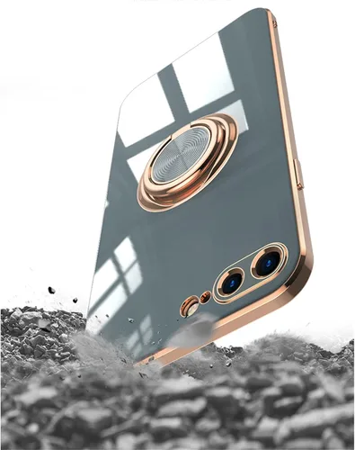 Miniatura 6 de aowner Funda para iPhone SE 3/SE 2/iPhone 8/7, chapado en oro rosa, borde dorado rosa con soporte de rotación de 360 grados para mujeres y niñas