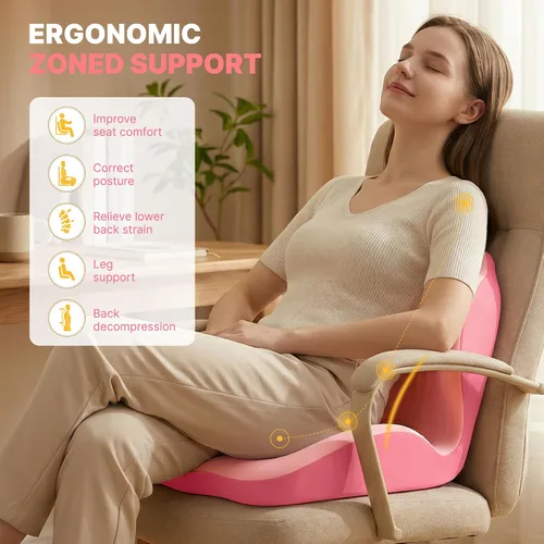 Miniatura 7 de Cojín de asiento ergonómico, cojines de asiento para silla de oficina con diseño integrado en forma de L, cojín ortopédico de espuma viscoelástica