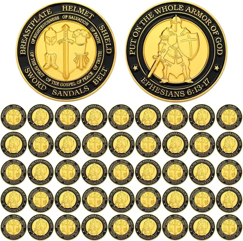 Tondiamo 12 Piezas Pónganse Toda la Armadura de Dios Monedas de Desafío Cristiano Recuerdos Oración Regalo Conmemorativo Redondo Dorado Regalo de