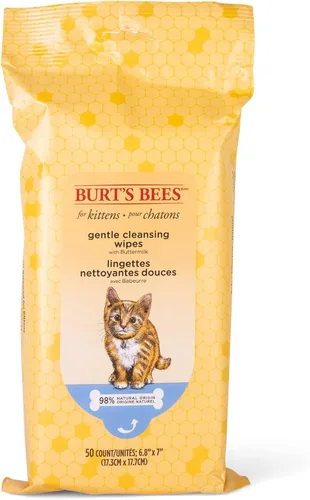 Burt's Bees for Pets Toallitas de aseo para gatos con suero de leche y miel, toallitas de baño sin agua para limpieza de cara, patas, cola y pelaje,