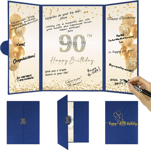 Miniatura 11 de DARUNAXY Decoraciones de Fiesta de Cumpleaños 90 Años Negro Dorado, Feliz Cumpleaños 90 Libro de Invitados de Firmas Alternativo para Hombres