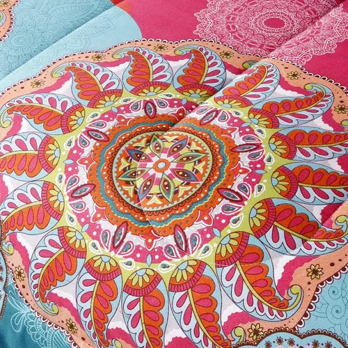 Miniatura 6 de LweiPsqLin - Juego de cama en una bolsa de 7 piezas tamaño full, estilo bohemio colorido con estampado rojo y azul, juego de edredón reversible