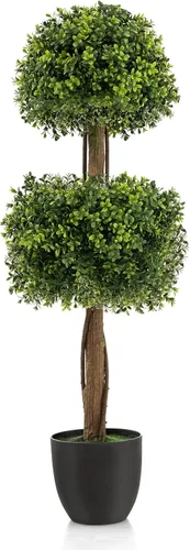Miniatura 9 de Goplus Árbol de bola artificial de boj de 40 pulgadas, paquete de 2 plantas artificiales en maceta con maceta de plástico rellena de cemento