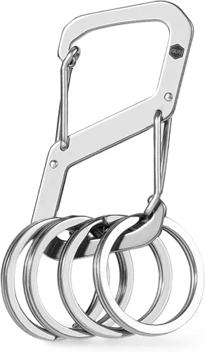 Miniatura 11 de KeyUnity Mosquetón de acero inoxidable, mini clips, llavero organizador para llaves, linterna, cuchillo plegable y silbatos