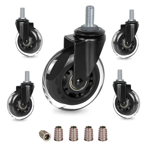 Miniatura 9 de 8T8 Ruedas giratorias para silla de oficina de 3 pulgadas de servicio pesado, juego de 5, 3/8"-16x1 (no métricas M10), ruedas giratorias de vástago