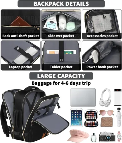 Miniatura 4 de Mochila de viaje para mujeres y hombres, mochila de transporte de 17.3 x 13.4 x 7.9 pulgadas, aprobada por la TSA, resistente al agua, mochilas