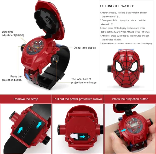 Miniatura 5 de Spider-Man - Reloj con proyector de 24 imágenes, reloj de pulsera digital con imagen de dibujos animados, regalo de fiesta para niños y niñas
