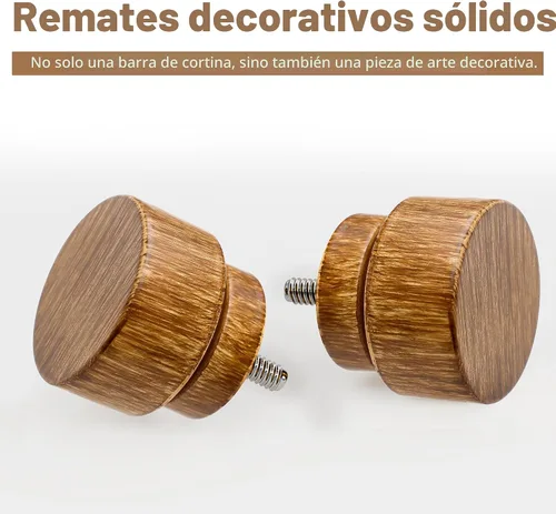 Miniatura 4 de Lootkell Barras de cortina de madera para ventanas de 66 a 120 pulgadas de diámetro, bohemio, decorativo, resistente, largo, ajustable, con diseño