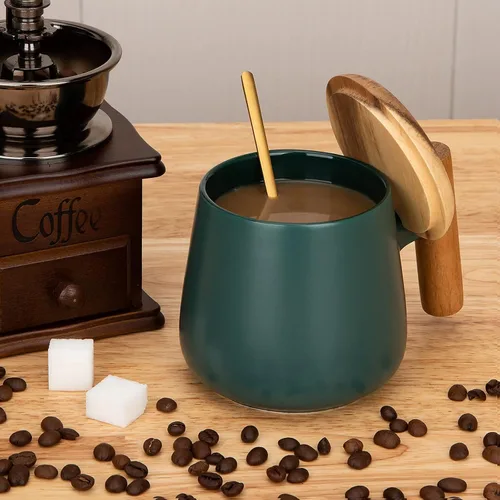 Miniatura 4 de Taza de café de cerámica, taza de té para la oficina y el hogar, taza de café de 14 onzas con tapa y cuchara, día del padre, regalos de cumpleaños