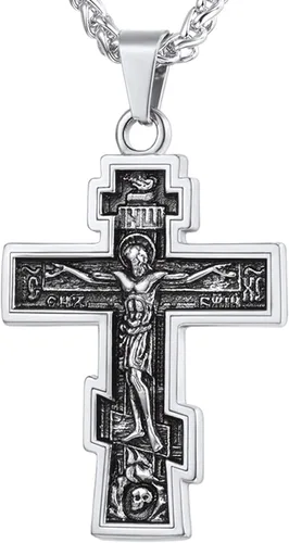 U7 Colgante de cruz ortodoxa rusamanos rezandosigno de Ichthys para hombres y mujeres, acero inoxidable chapado en oro de 18 quilates, collar
