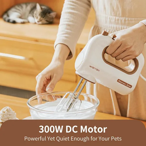 Miniatura 5 de Batidora de mano eléctrica compacta y ligera de 300W, con potente motor DC silencioso para hornear, pasteles, brownies, masa para galletas, ideal