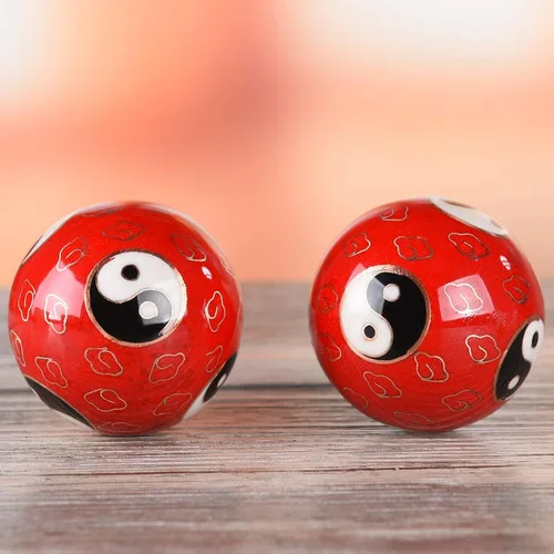 Miniatura 5 de 1.97 '' Bolas de Baoding Chino Ejercicio de la mano Bolas de masaje con caja Rojo Yin Yang Bolas con campanillas Regalo para padres TQZDBS67