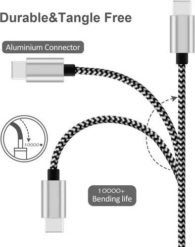 Miniatura 2 de RoFI Cable USB tipo C de 15 pies con carga rápida de 3 A, cable de carga USB C trenzado de nailon ultra largo y extremadamente duradero para Galaxy