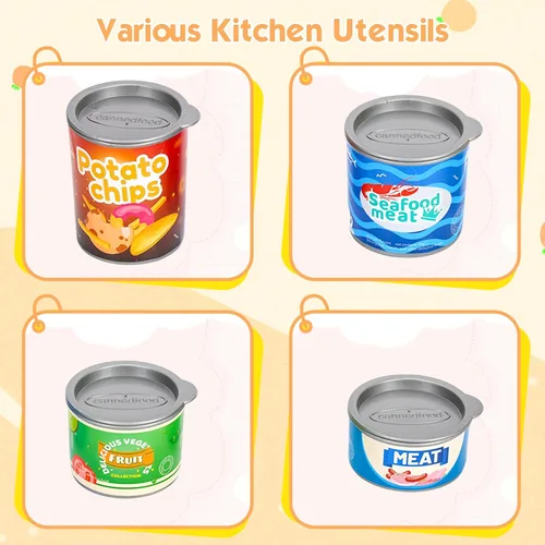 Miniatura 8 de 118 piezas de accesorios mini para cocina de juego para niños, juego de cocina de simulación con utensilios de cocina, vajilla y 2 juegos de frutas