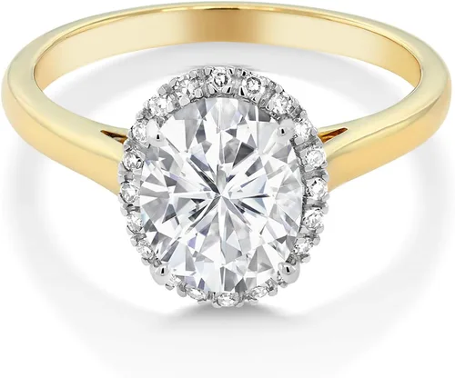 Miniatura 65 de Gem Stone King Anillo de compromiso ovalado de oro amarillo de 10 quilates con piedra natal y halo de diamantes Ovalado de 0.354 x 0.276 in