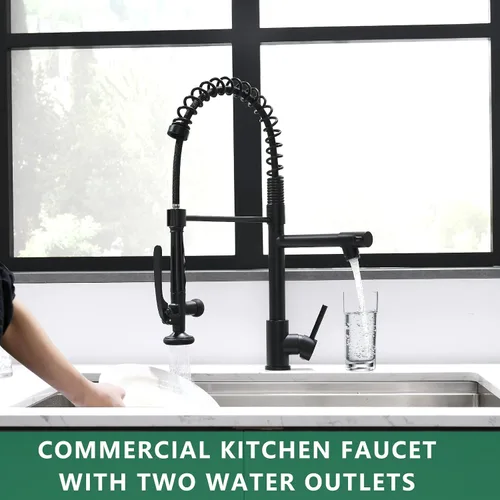 Miniatura 8 de Fapully - Grifo de cocina negro, grifo de fregadero de cocina comercial extraíble con rociador Negro mate