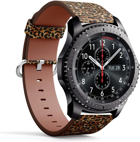 Miniatura 2 de Compatible con Samsung Gear S3 Frontier/Classic – 0.866 in correa de cuero de liberación rápida de repuesto – Leopard Animal Print